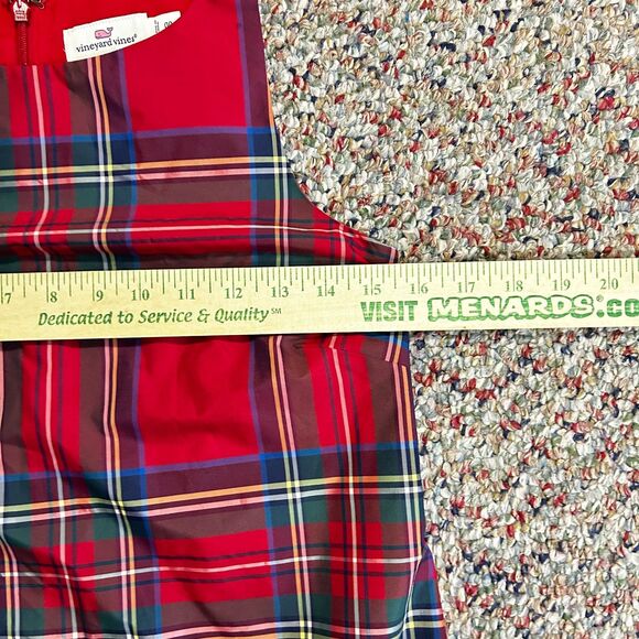 Vineyard Vines Red Tartan Plaid Taffeta Sleeveless Ruffle Hem Party Dress Sz 00 - Picture 12 of 13